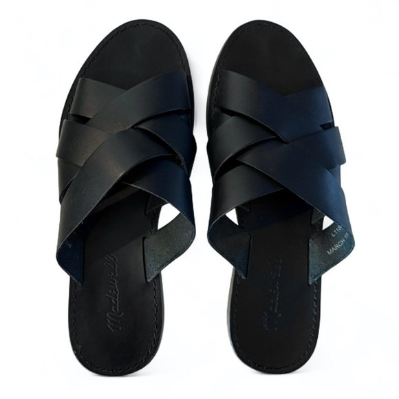 Madewell Shoes - Madewell Boardwalk Leather Woven Strap Flat Slide Sandals Black